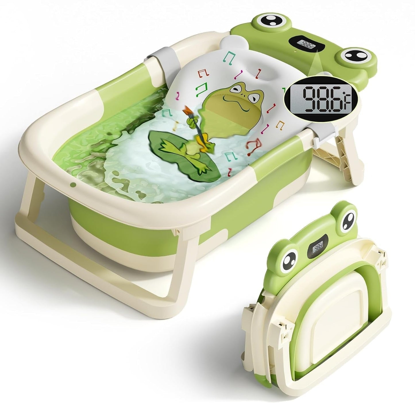 Collapsible Portable Baby Bathtub with Real Time Thermometer and Soft Cushion