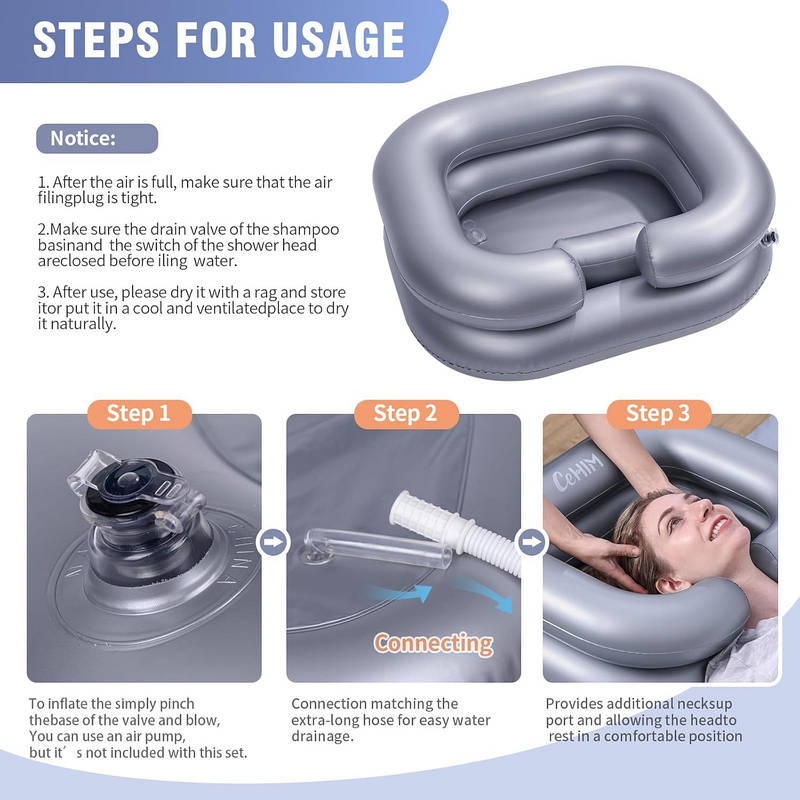 Portable Inflatable Shampoo Basin with Neck Support for Easy Hair Washing