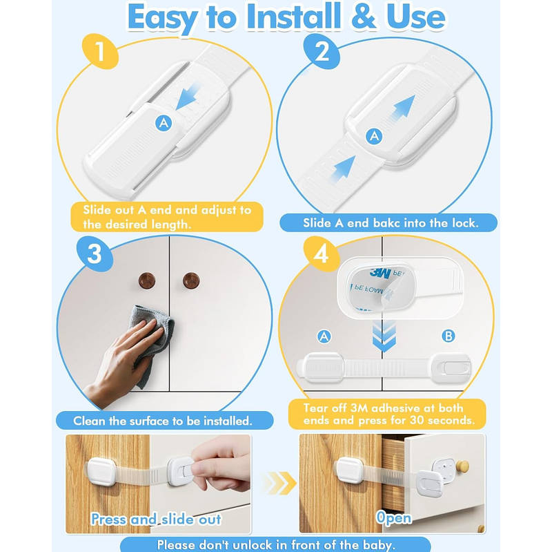 Baby Proof Cabinet Locks with Adjustable Straps, 10 Pack Child Safety Latches