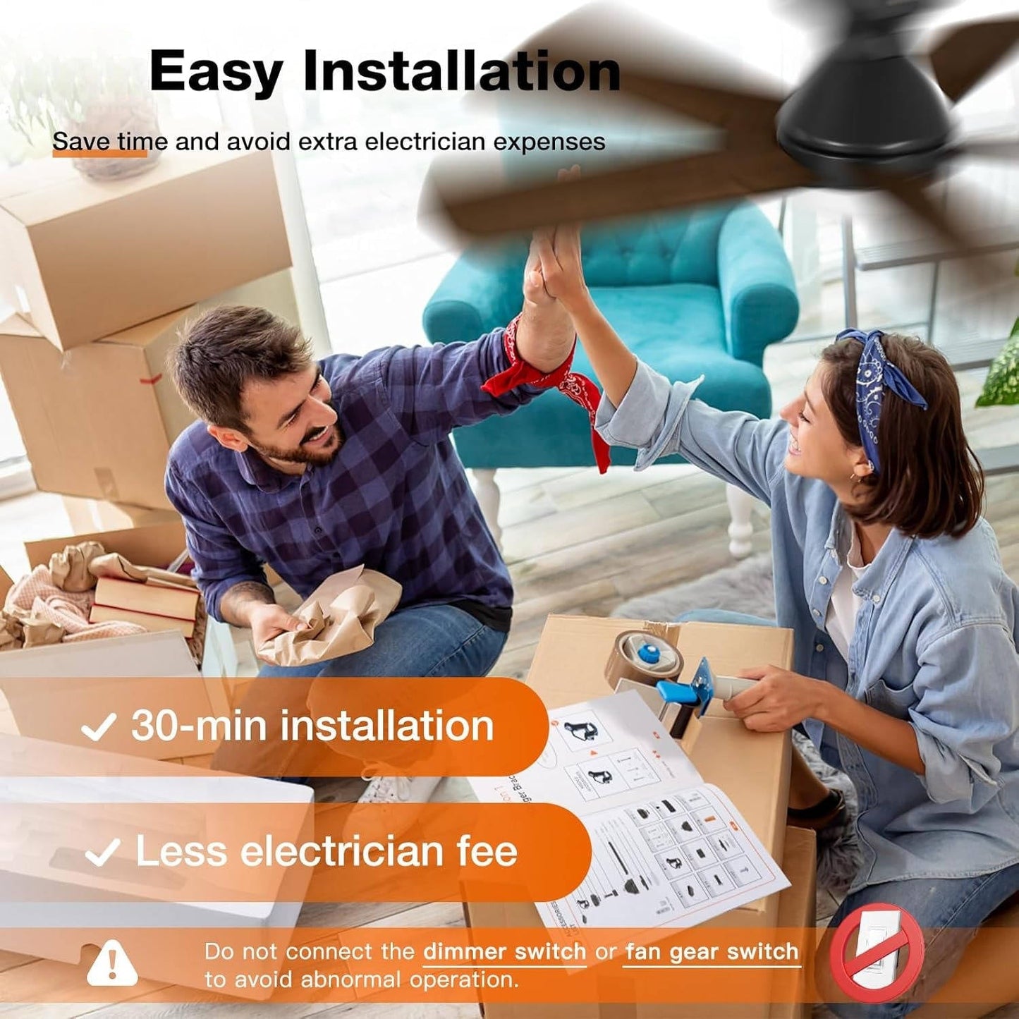 Low Profile 42 Inch Ceiling Fan with Dimmable Light and Remote Control