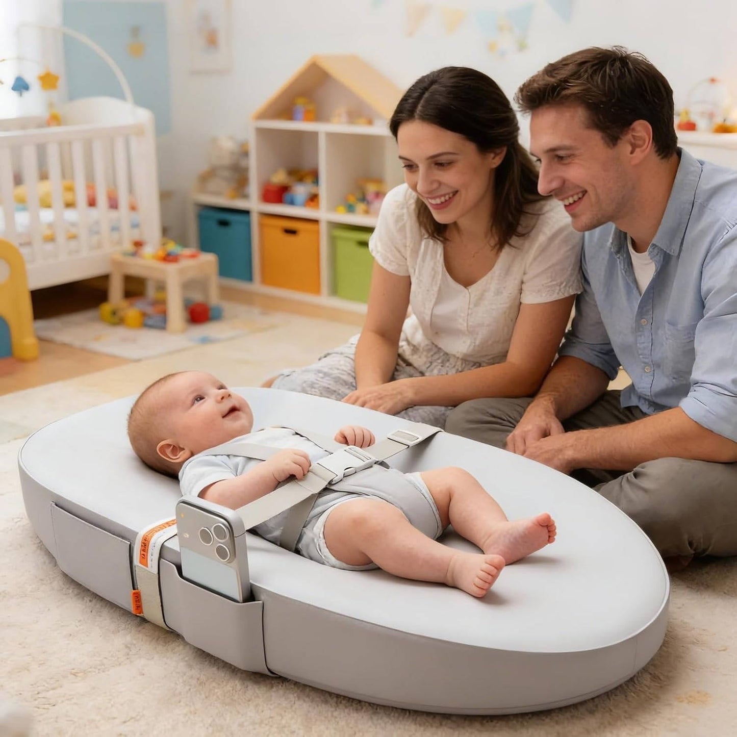 Waterproof Baby Changing Pad with Phone Holder and Safety Belt