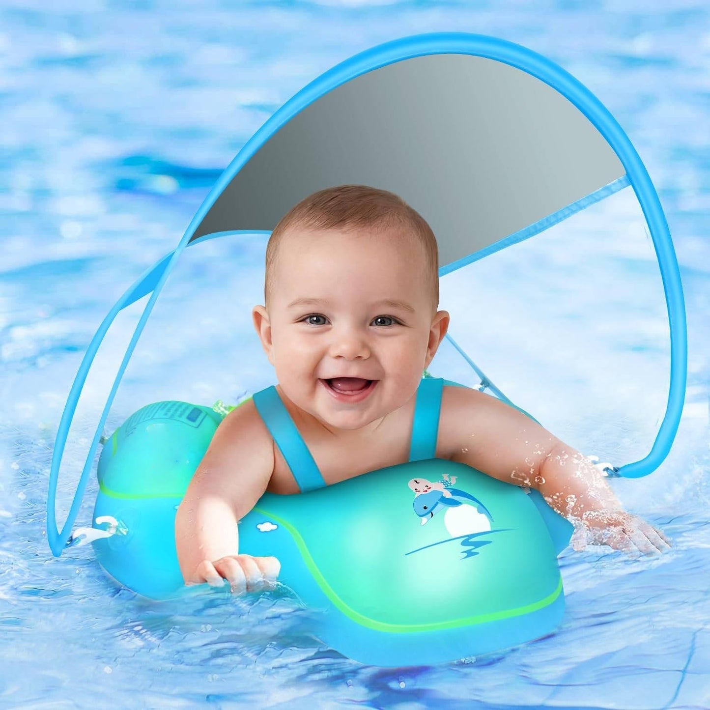 Baby Pool Float with Canopy UPF50 Plus for 3-36 Months