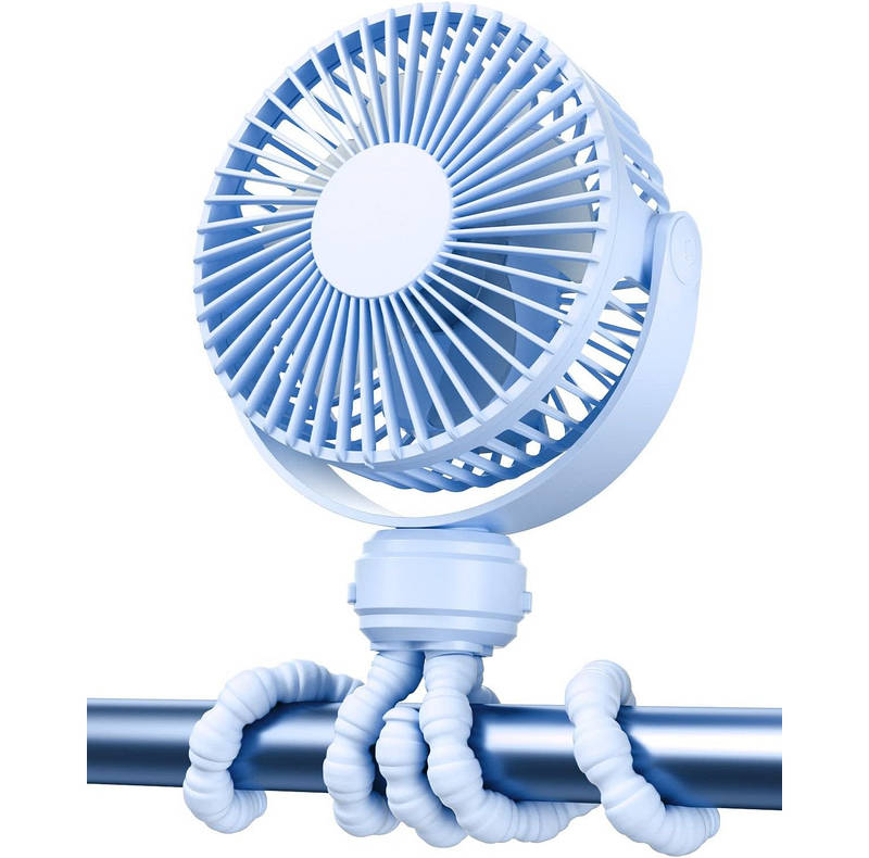 Rechargeable Portable Stroller Fan with LED Display, 5 Speed Clip-On Design for Baby Comfort