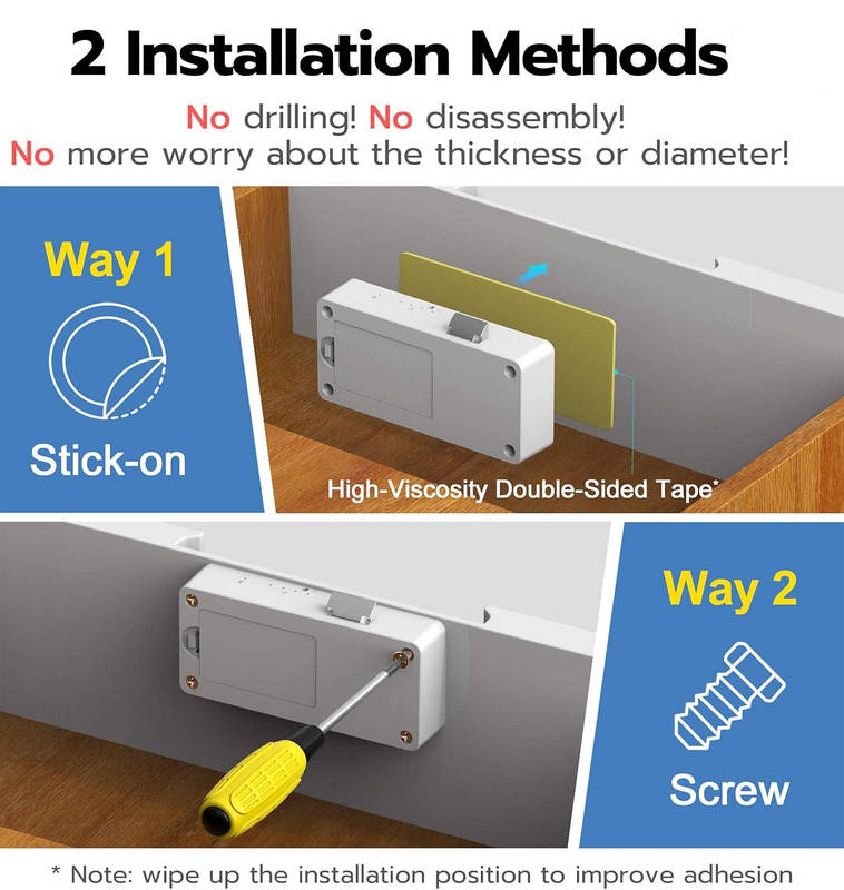 Keyless Magnetic Cabinet Lock with Adhesive Installation and 5 Unlock Methods