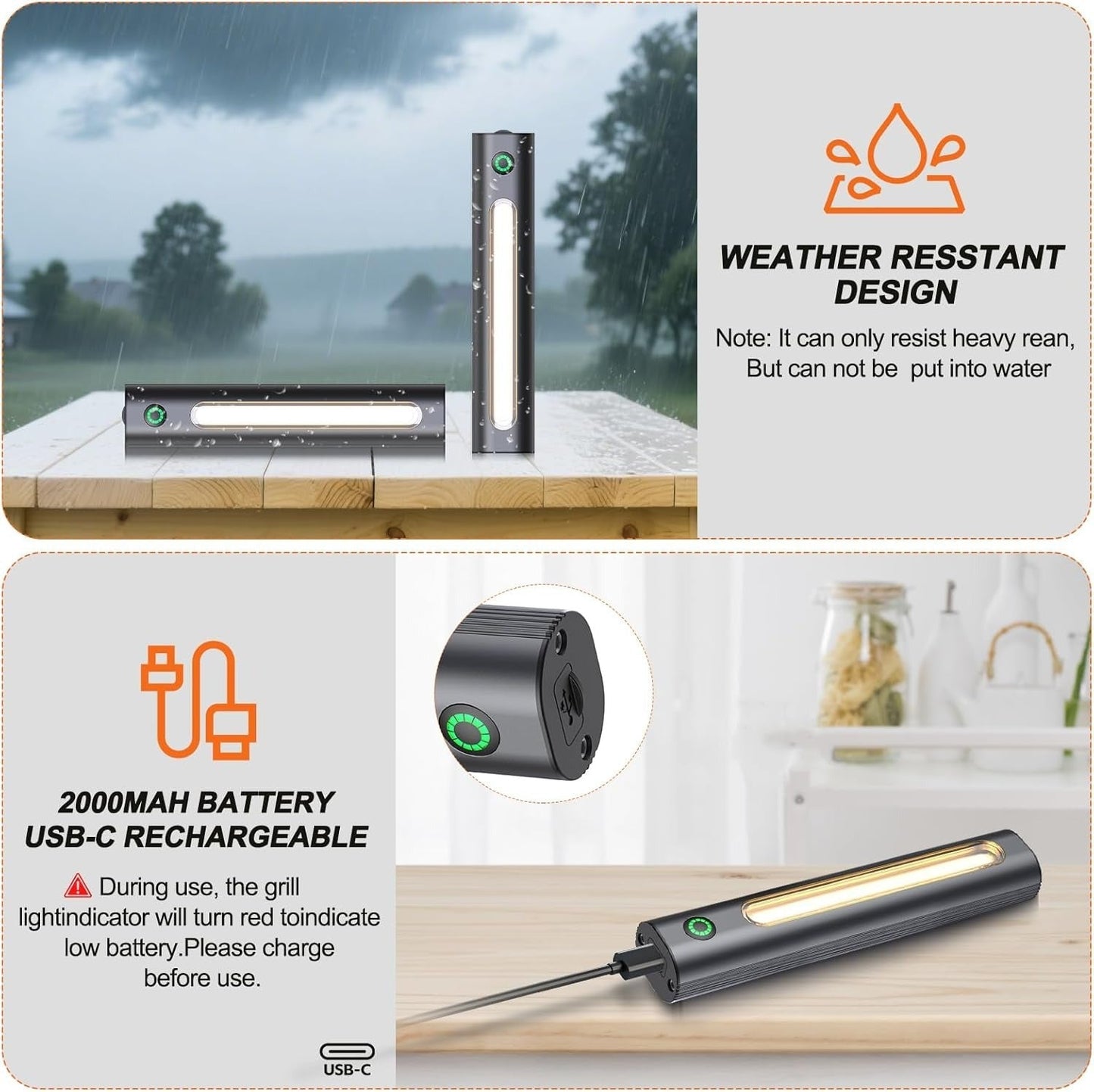 Rechargeable Magnetic BBQ Grill Light with 360-Degree Rotation and USB C Charging