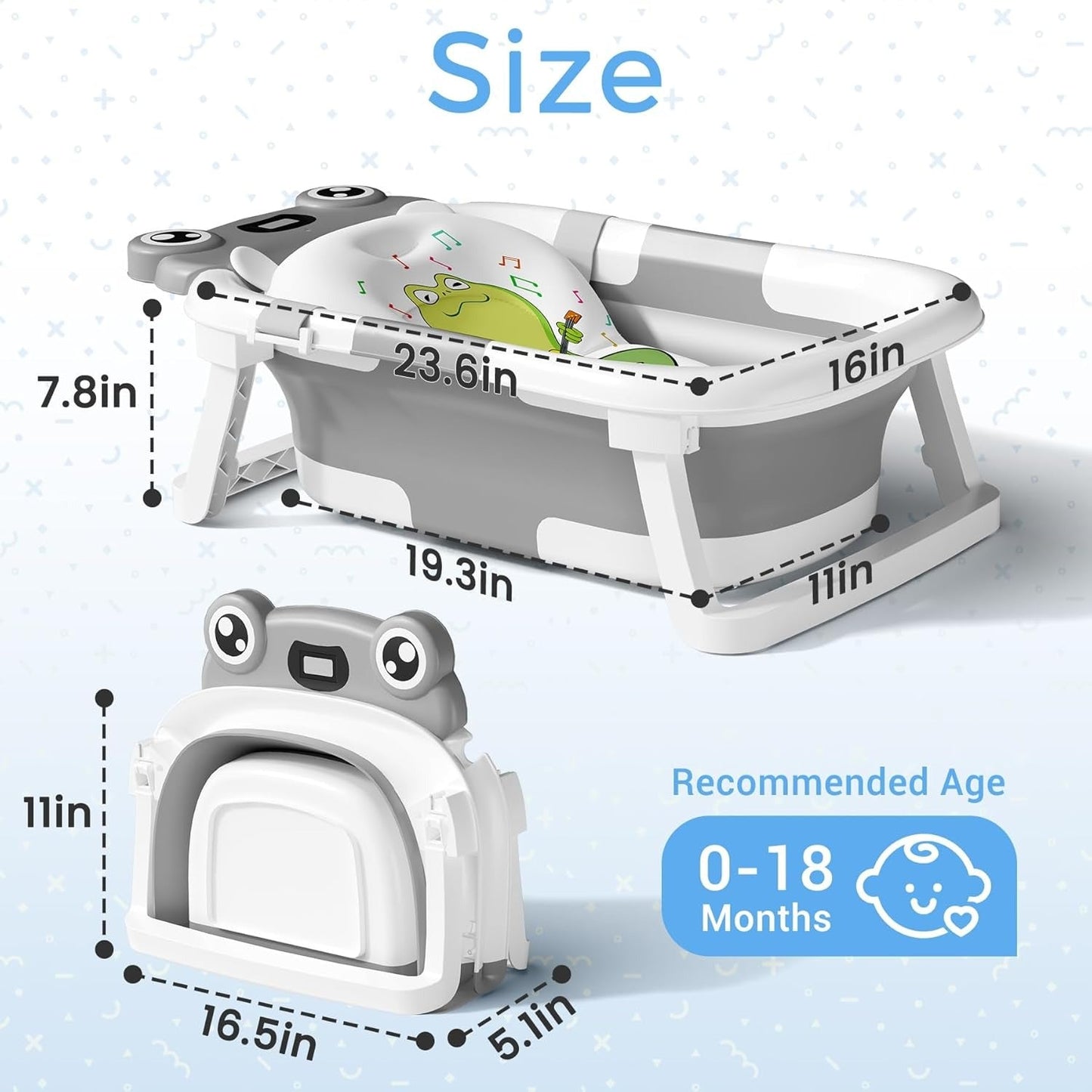 Collapsible Portable Baby Bathtub with Real Time Thermometer and Soft Cushion