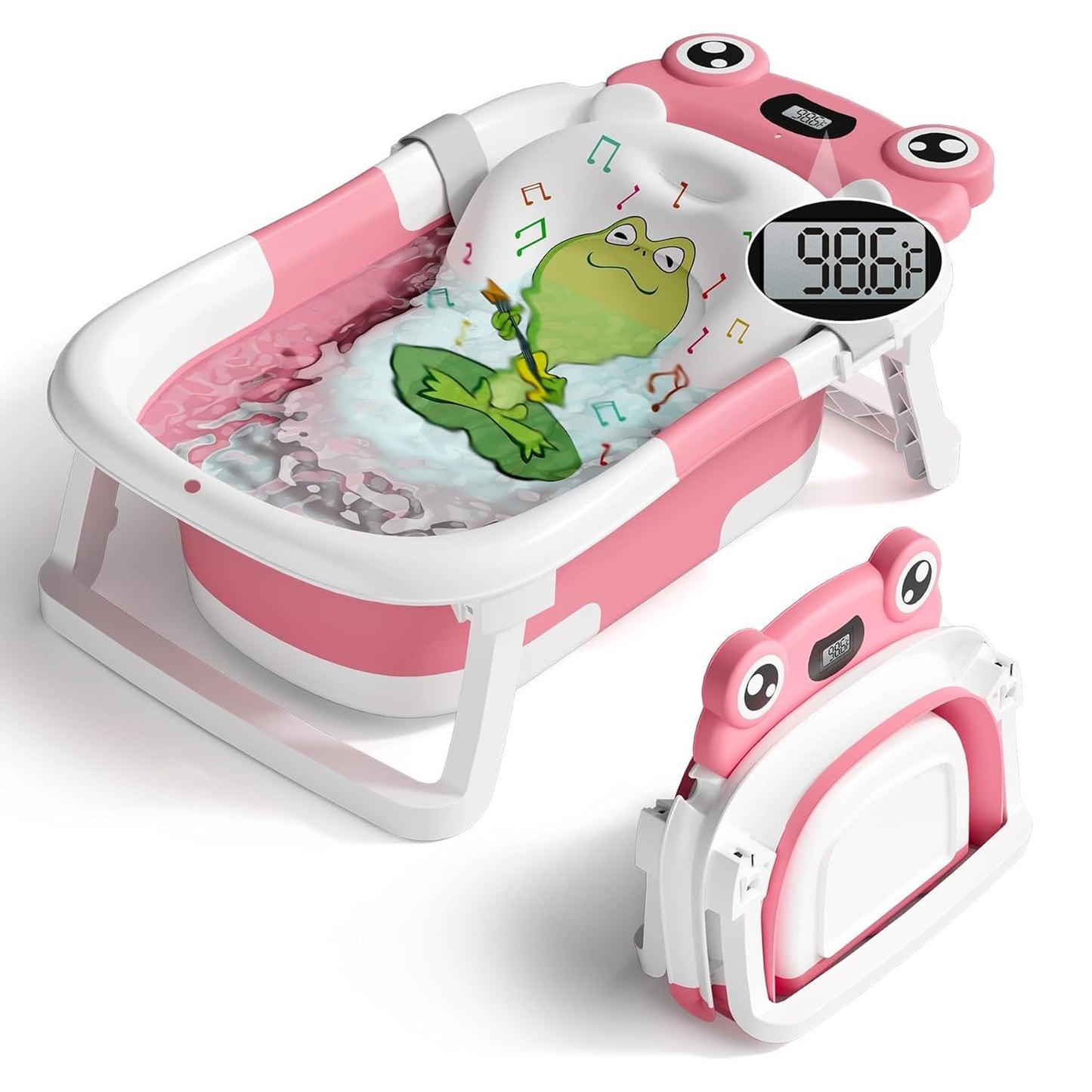 Collapsible Portable Baby Bathtub with Real Time Thermometer and Soft Cushion