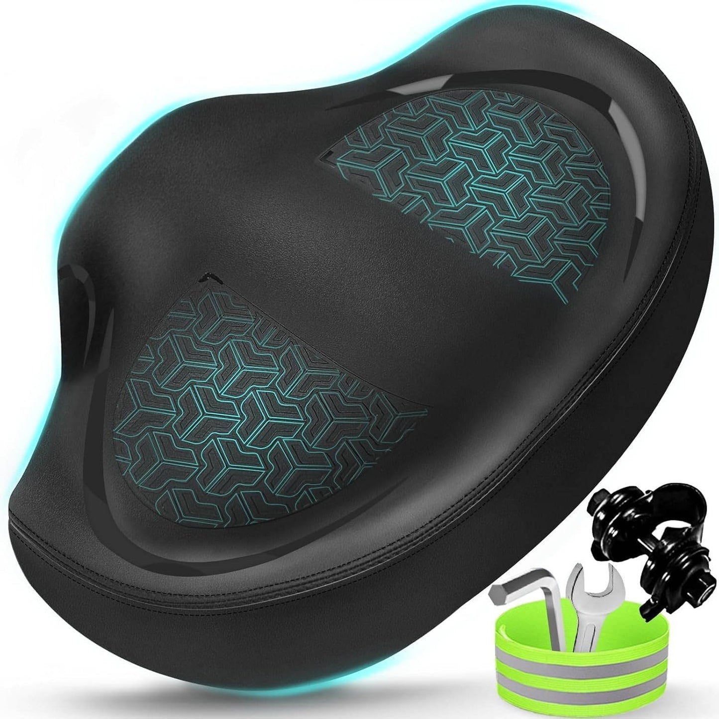 Noseless Wide Bike Seat Cushion with Memory Foam and Gel, Extra Padded Saddle for Peloton and Cruiser Bikes