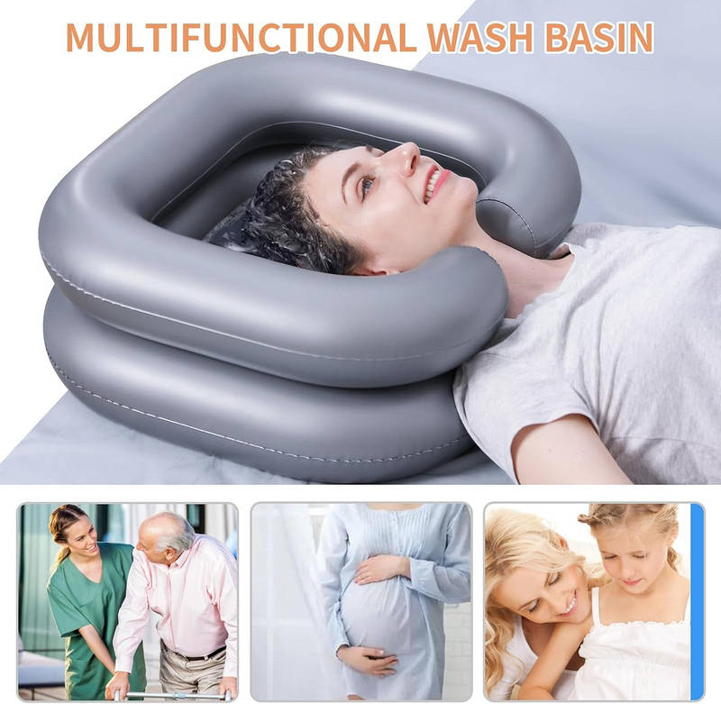 Portable Inflatable Shampoo Basin with Neck Support for Easy Hair Washing