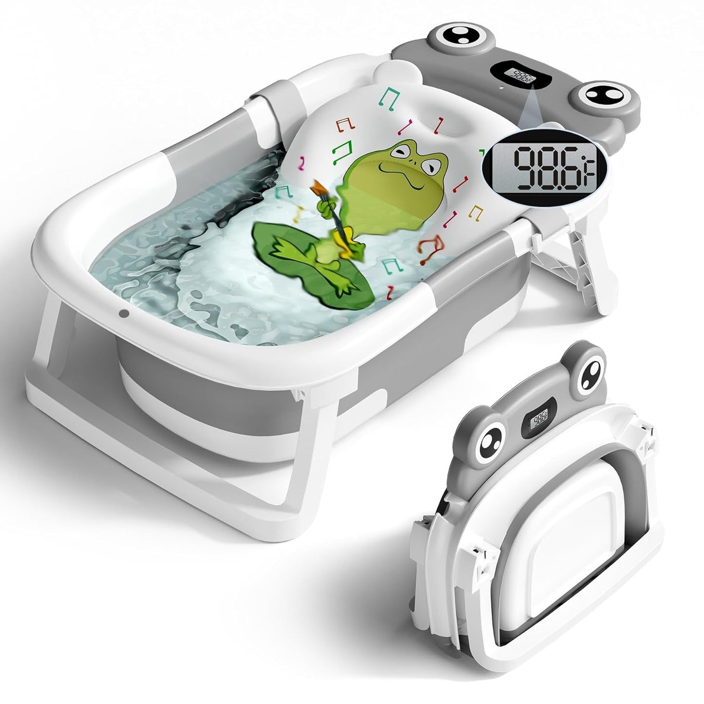 Collapsible Portable Baby Bathtub with Real Time Thermometer and Soft Cushion