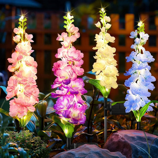 Delphinium Solar Garden Lights with 36 LEDs, Waterproof Outdoor Flower Decor, 4 Colors