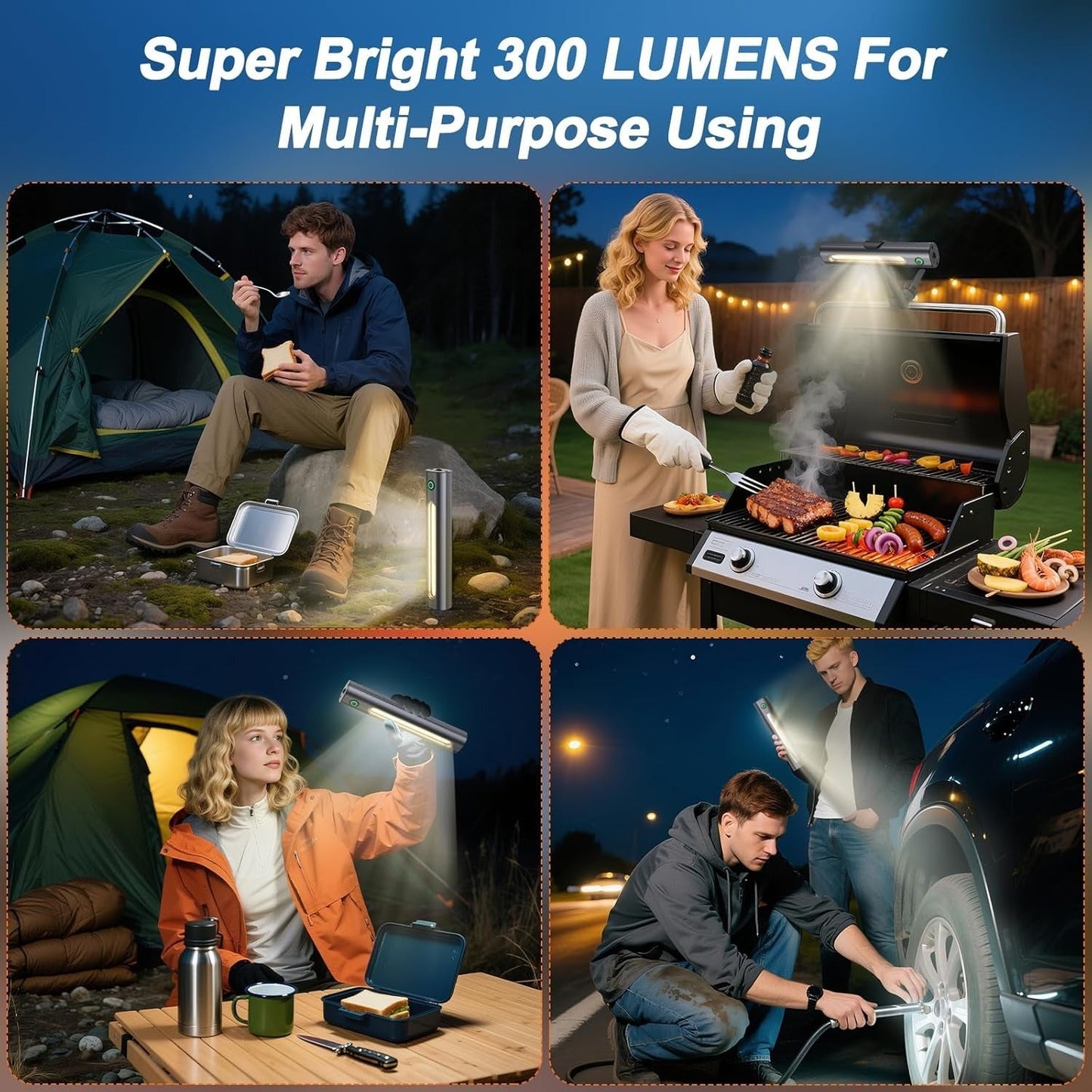 Rechargeable Magnetic BBQ Grill Light with 360-Degree Rotation and USB C Charging