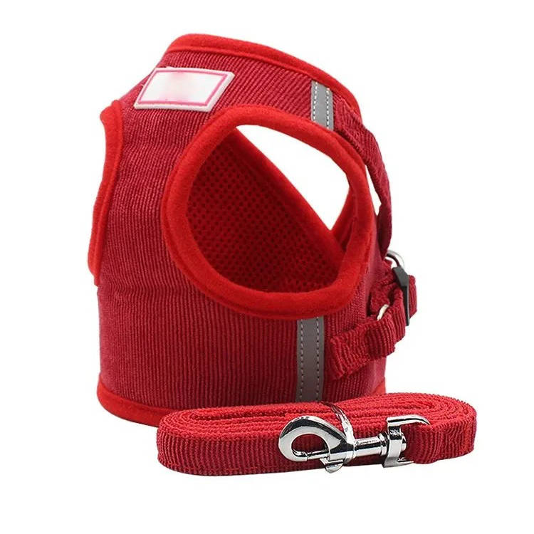 Reflective Corduroy Dog Harness and Leash Set for Small to Medium Pets