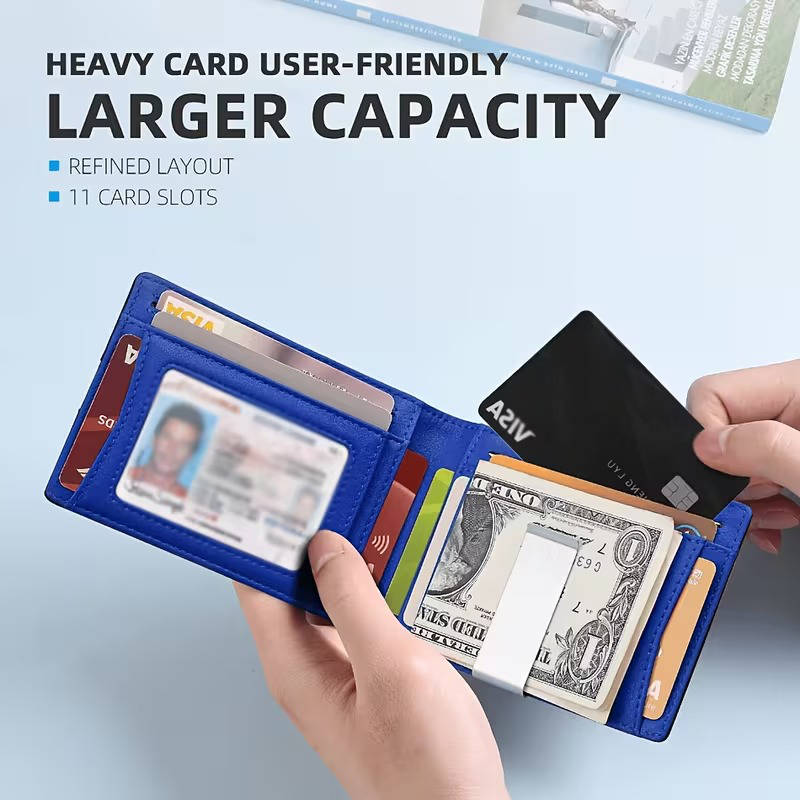 Carbon Fiber RFID Blocking Bifold Wallet with Money Clip and ID Window