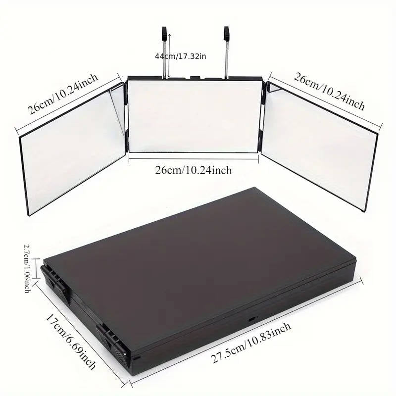 360 Degree Tri-Fold Portable Makeup Mirror with Adjustable Telescopic Hook