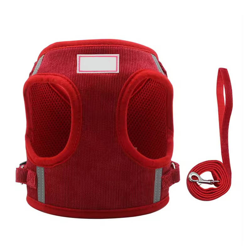Reflective Corduroy Dog Harness and Leash Set for Small to Medium Pets