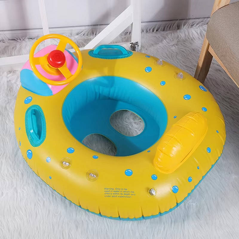 Kids Inflatable Swim Trainer Float with Adjustable Sun Canopy and Steering Wheel