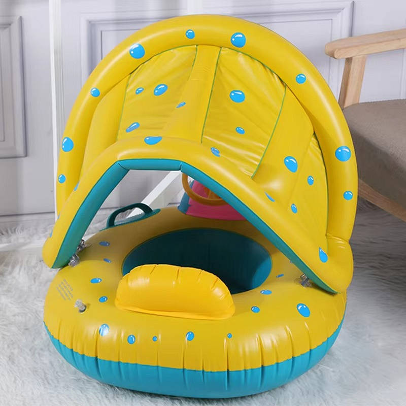 Kids Inflatable Swim Trainer Float with Adjustable Sun Canopy and Steering Wheel