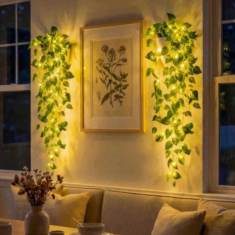 Artificial Ivy Garland with LED Lights - Flexible Faux Hanging Vines for Indoor and Outdoor Decor