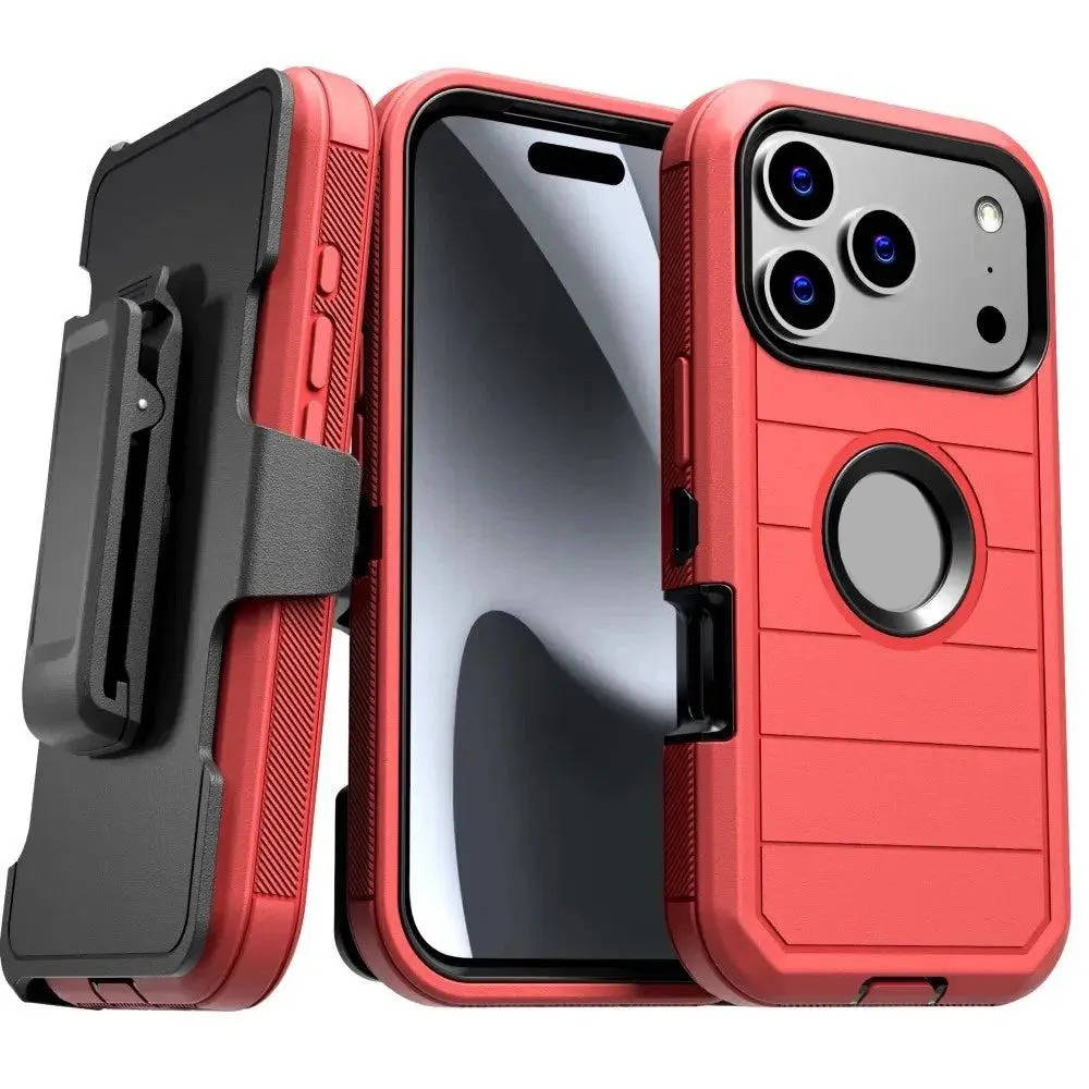 Shockproof Heavy Duty iPhone 15 16 17 Pro Max Case with Kickstand and Holster