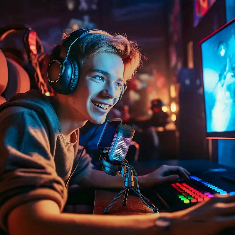 USB RGB Gaming Microphone with One-Tap Mute and Shock Mount for PC PS4 PS5