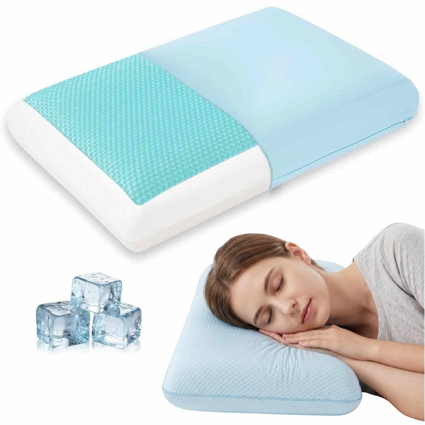 Medium Contour Gel Cooling Memory Foam Pillow for Back, Stomach, and Side Sleepers