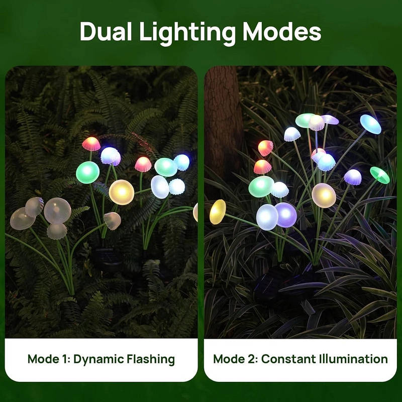 Solar Mushroom Garden Lights with Dual Modes, Waterproof LED Decorative Pathway Lights