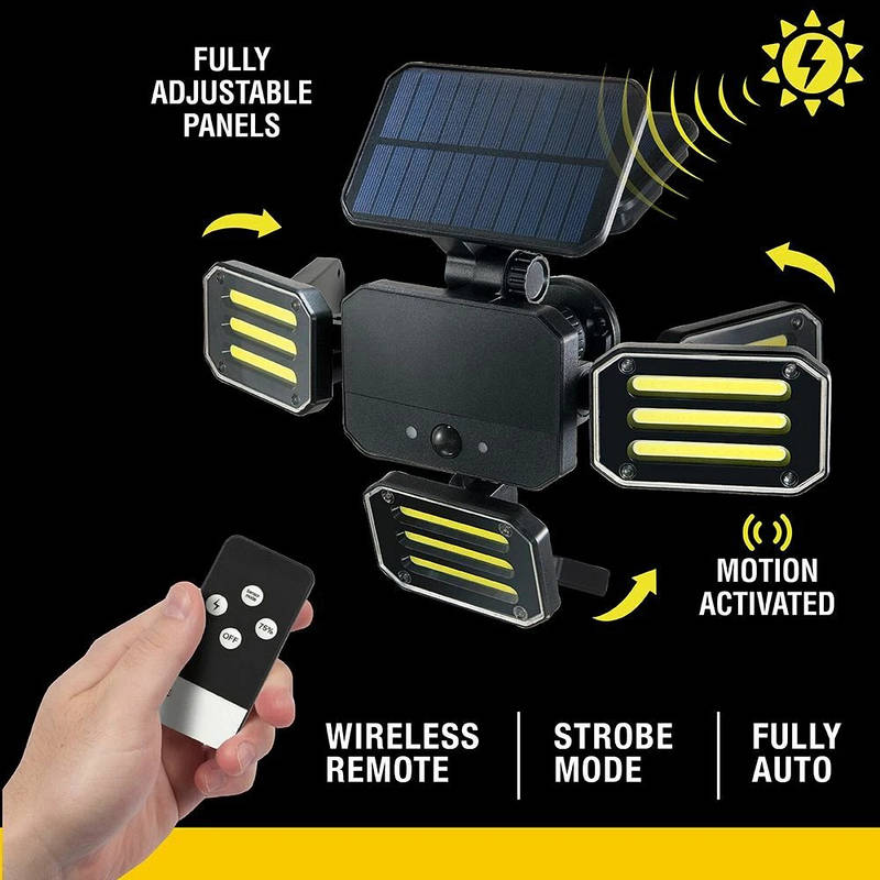 Solar Motion Sensor Floodlight with Remote Control, Waterproof Adjustable LED Security Light