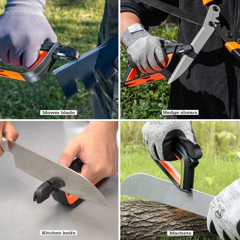 Multi Tool Sharpener for Garden Tools with Ergonomic Handle and Safety Guard
