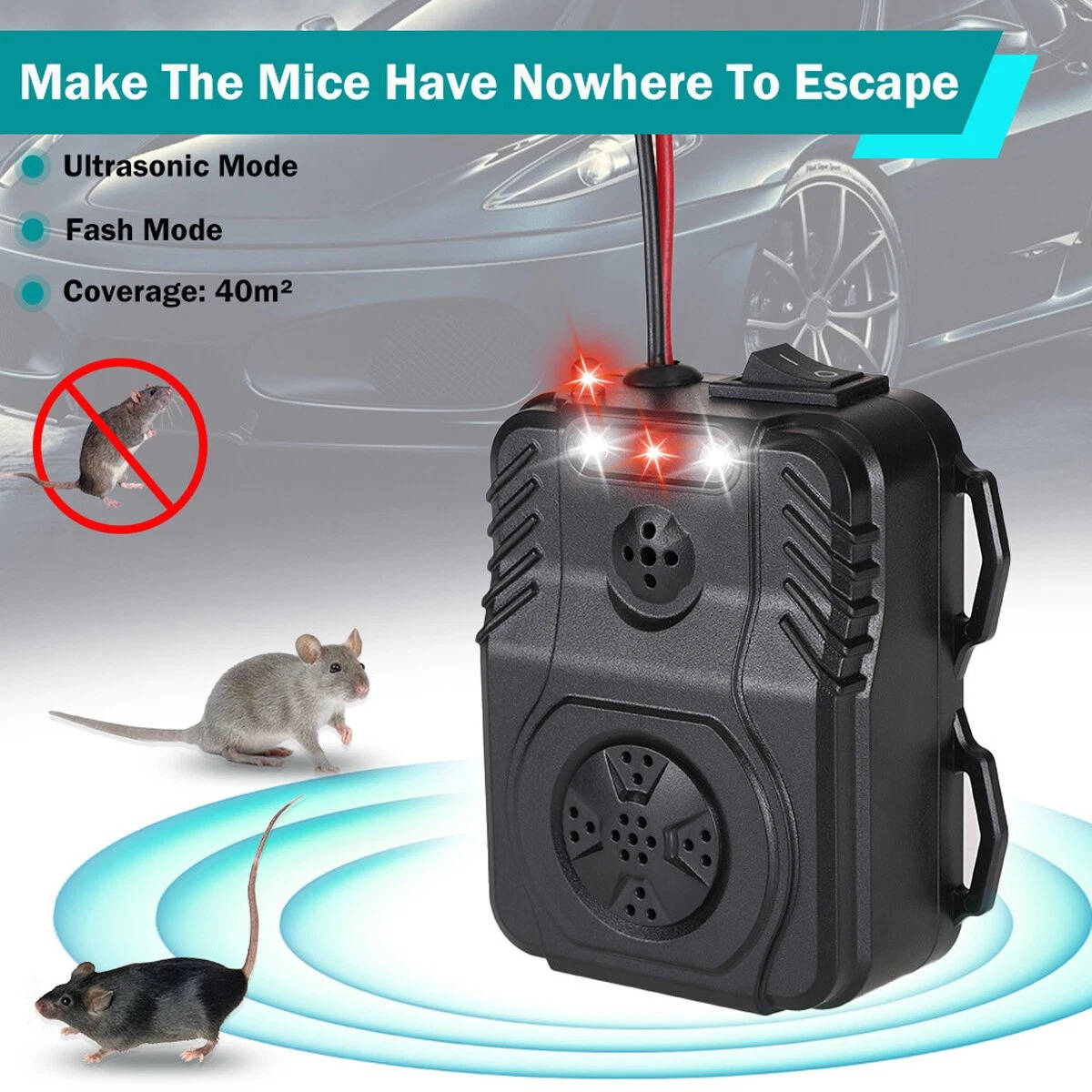 Ultrasonic Car Engine Rodent Repeller with Vibration Sensor and LED Lights