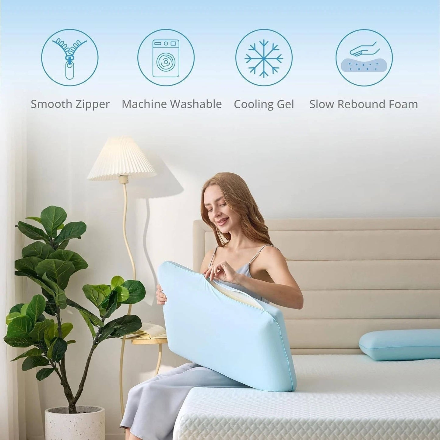 Medium Contour Gel Cooling Memory Foam Pillow for Back, Stomach, and Side Sleepers