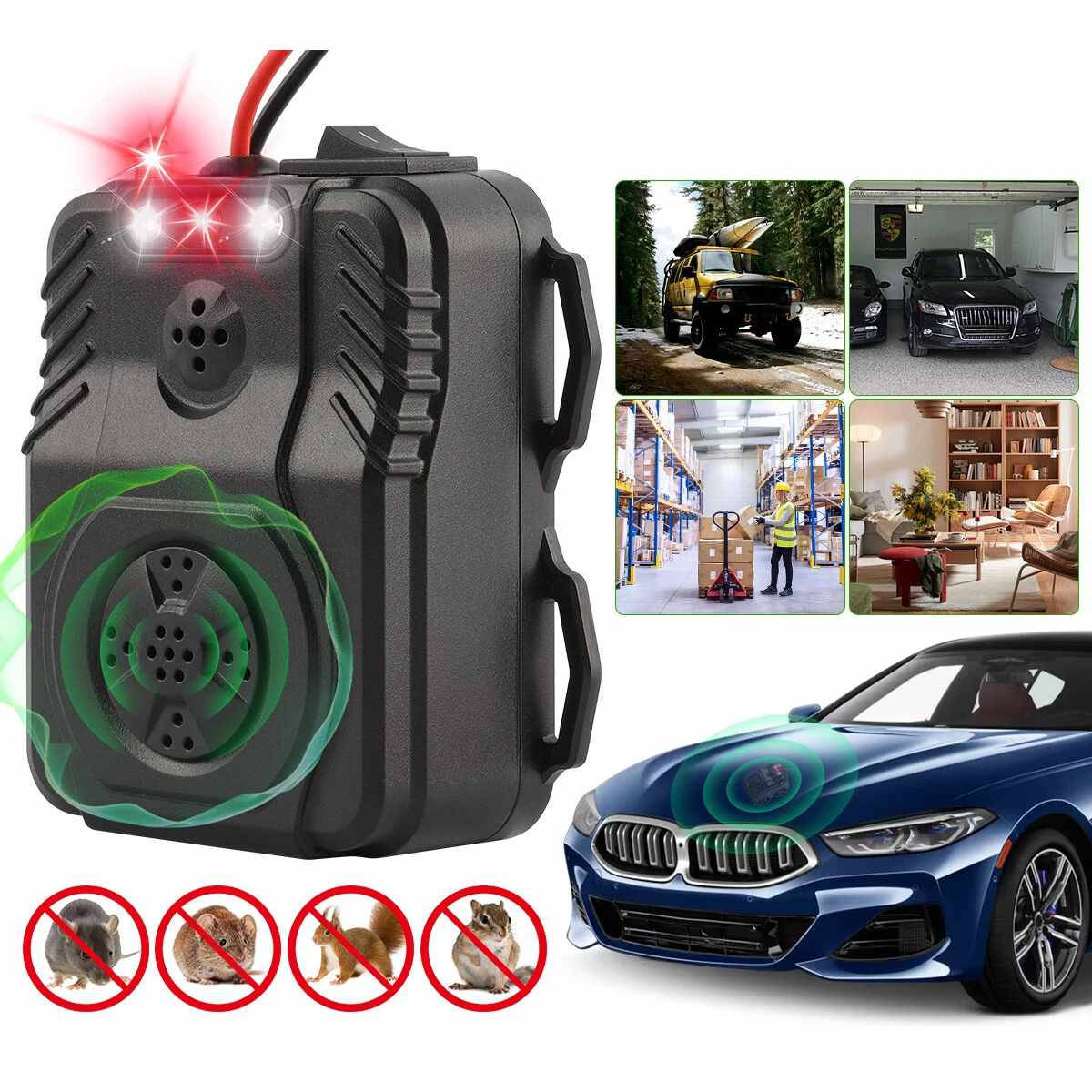 Ultrasonic Car Engine Rodent Repeller with Vibration Sensor and LED Lights