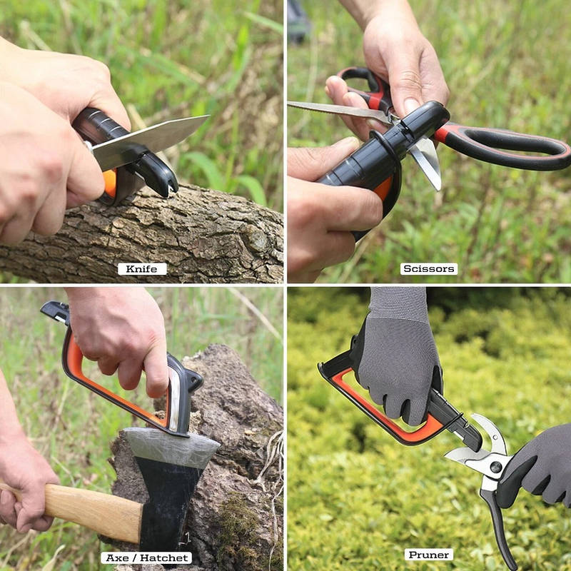 Multi Tool Sharpener for Garden Tools with Ergonomic Handle and Safety Guard