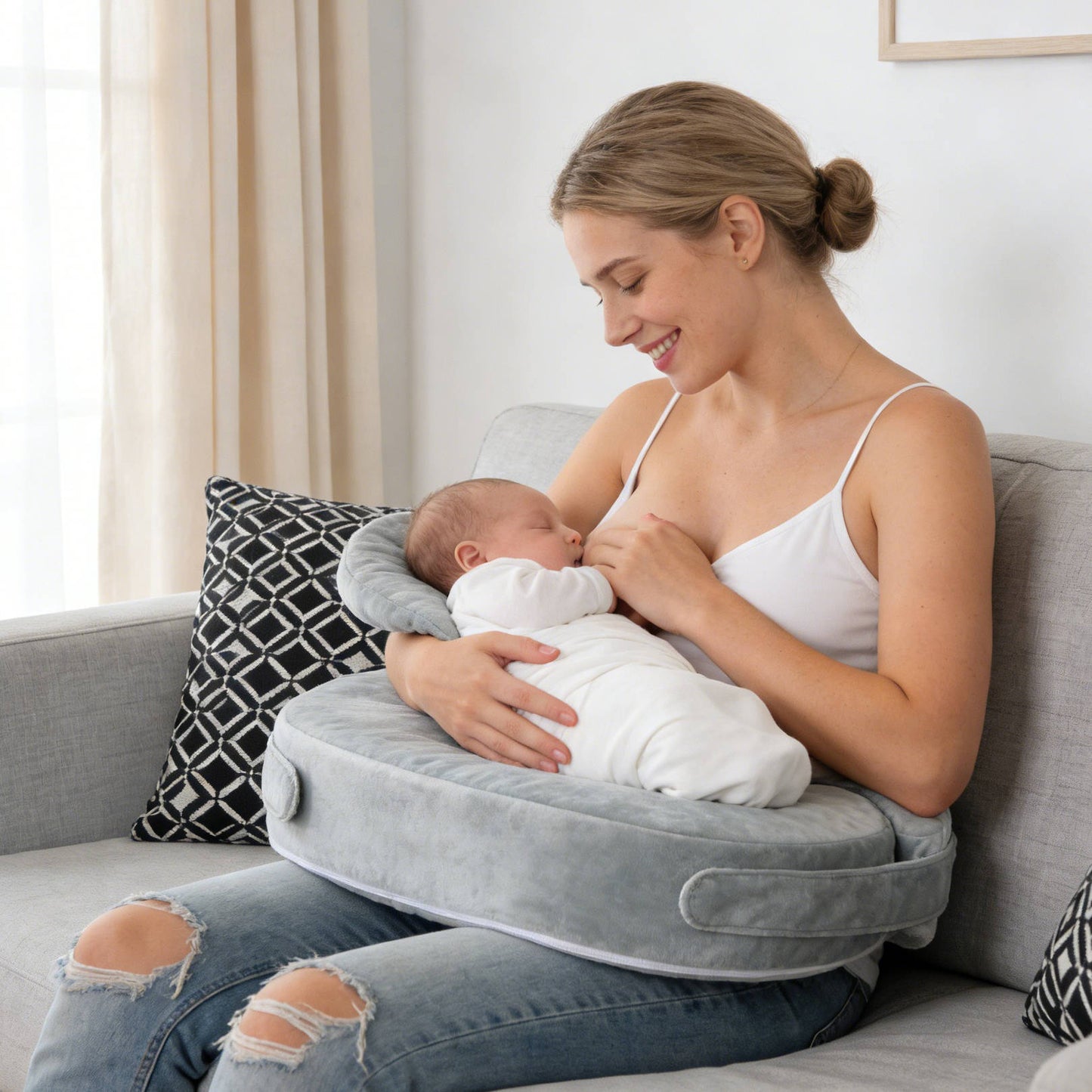 Adjustable Wraparound Nursing Pillow with Lumbar Support for Breastfeeding