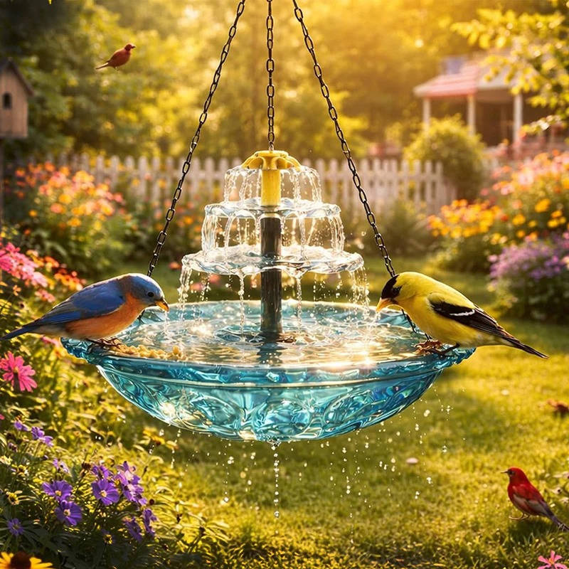 Solar Hanging Bird Bath Fountain with Two-Tier Waterfall