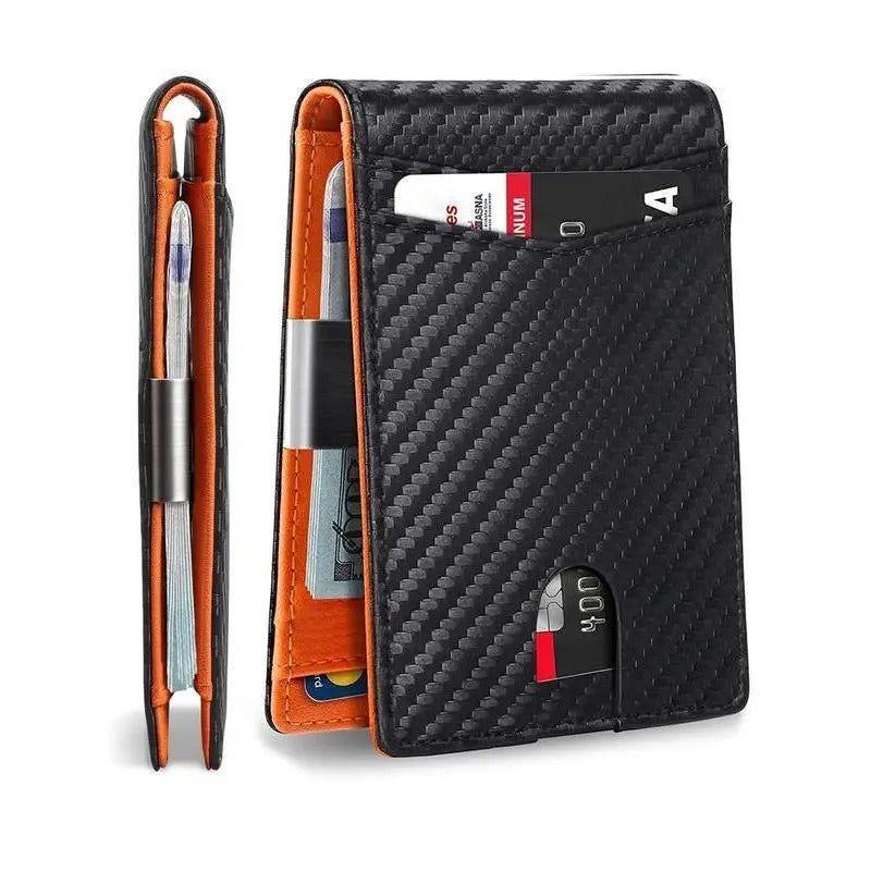 Carbon Fiber RFID Blocking Bifold Wallet with Money Clip and ID Window