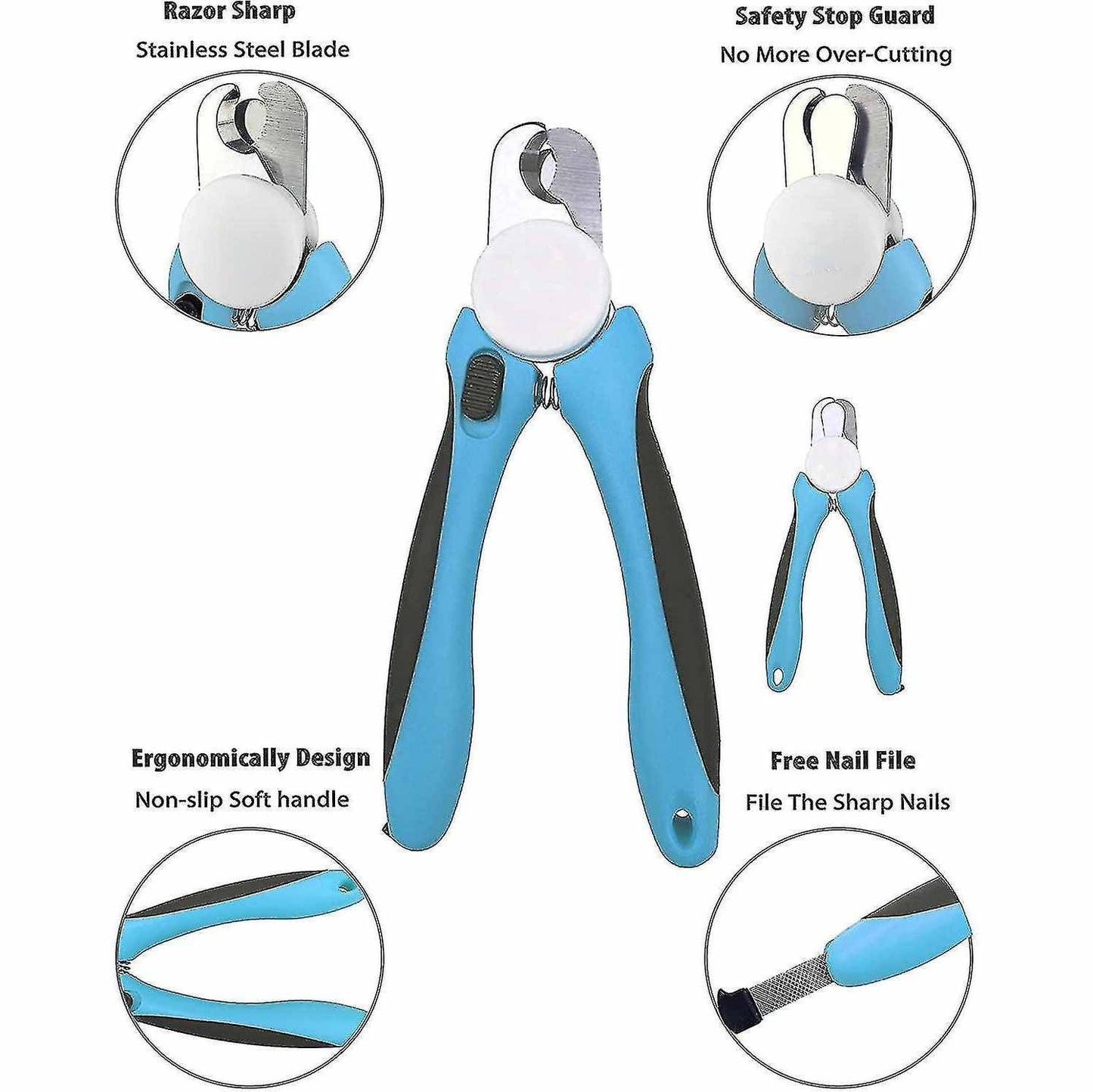 Stainless Steel Pet Nail Clippers with Safety Guard and Built-In File for Dogs and Cats