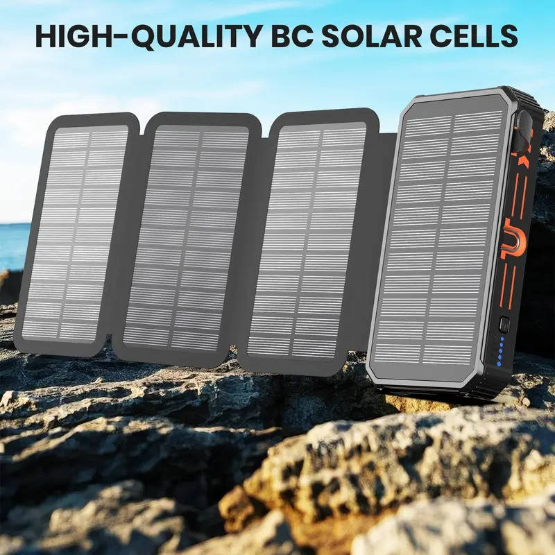 48000mAh Solar Power Bank with Wireless Charging and 4 Built-in Cables