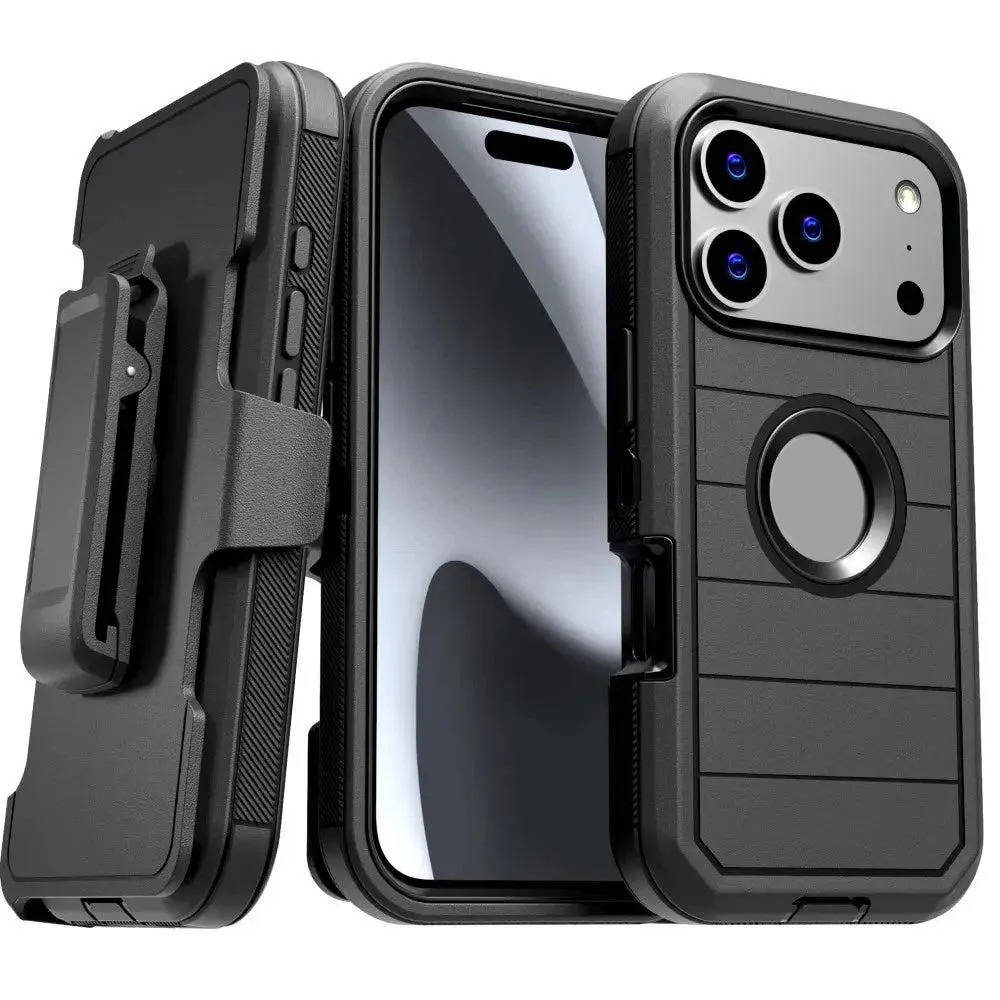 Shockproof Heavy Duty iPhone 15 16 17 Pro Max Case with Kickstand and Holster