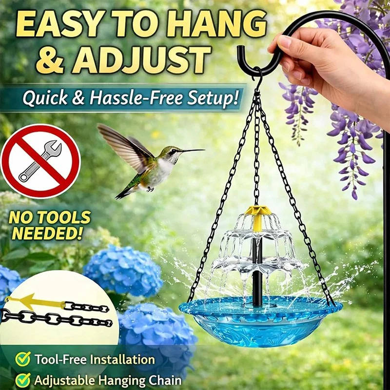 Solar Hanging Bird Bath Fountain with Two-Tier Waterfall