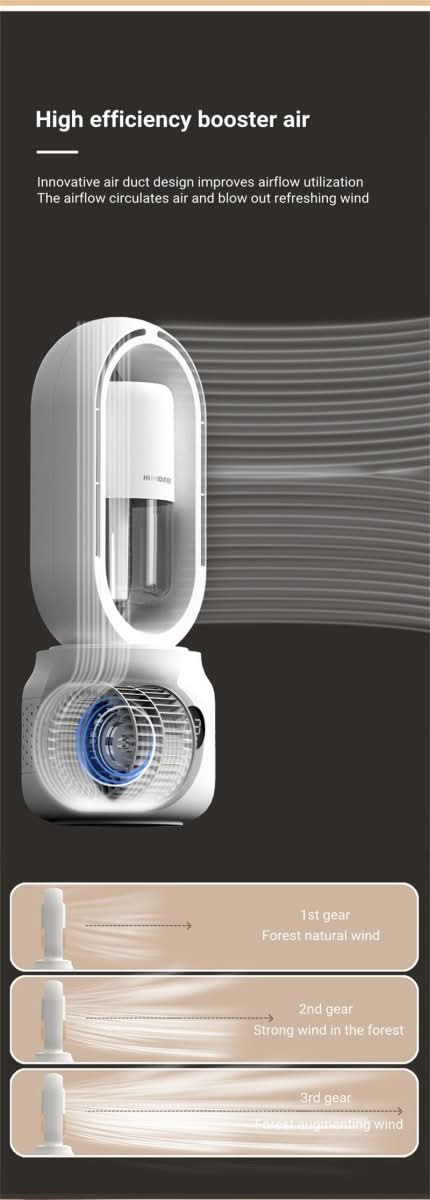 Portable Blade-Free Fan with Humidifier and Night Light for Refreshing Comfort