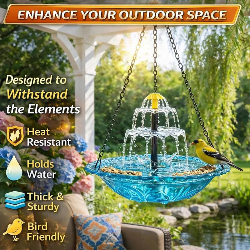 Solar Hanging Bird Bath Fountain with Two-Tier Waterfall