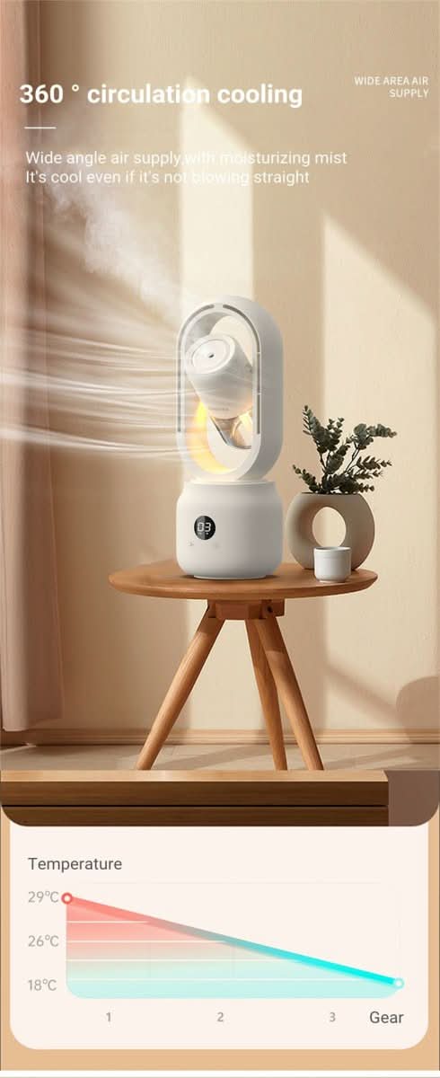 Bladeless Portable Fan with Humidifier and Night Light