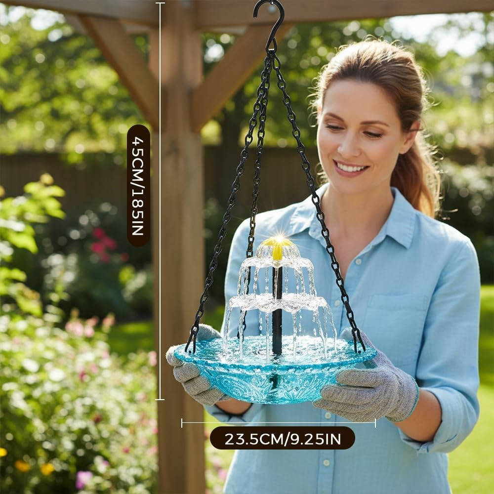 Solar Hanging Bird Bath Fountain with Two-Tier Waterfall