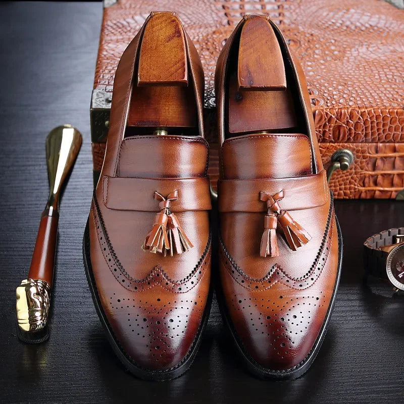 Men's Hand-Burnished Tassel Brogue Loafers
