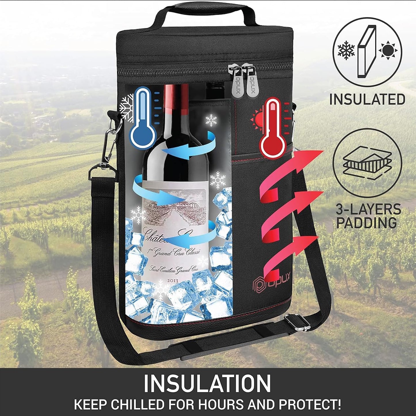 Insulated Canvas Wine Cooler Tote for 2 Bottles with Adjustable Strap