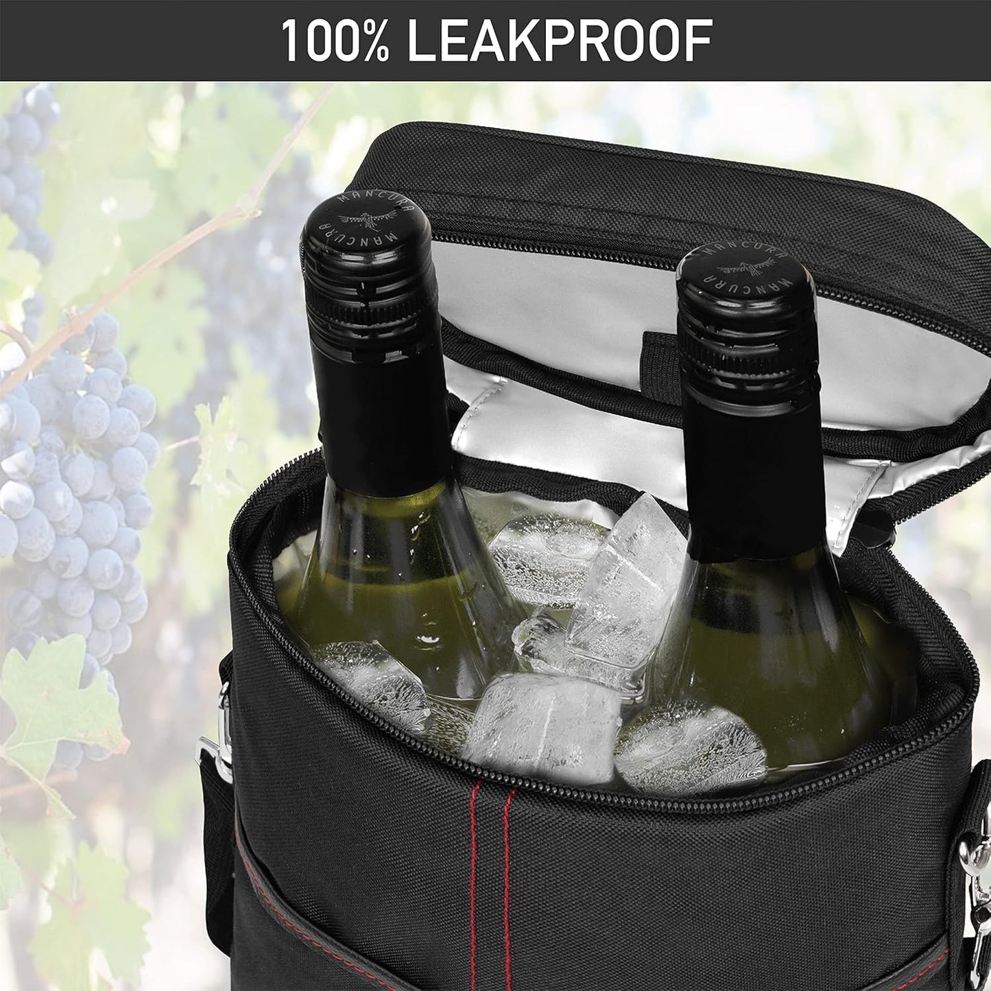 Insulated Canvas Wine Cooler Tote for 2 Bottles with Adjustable Strap