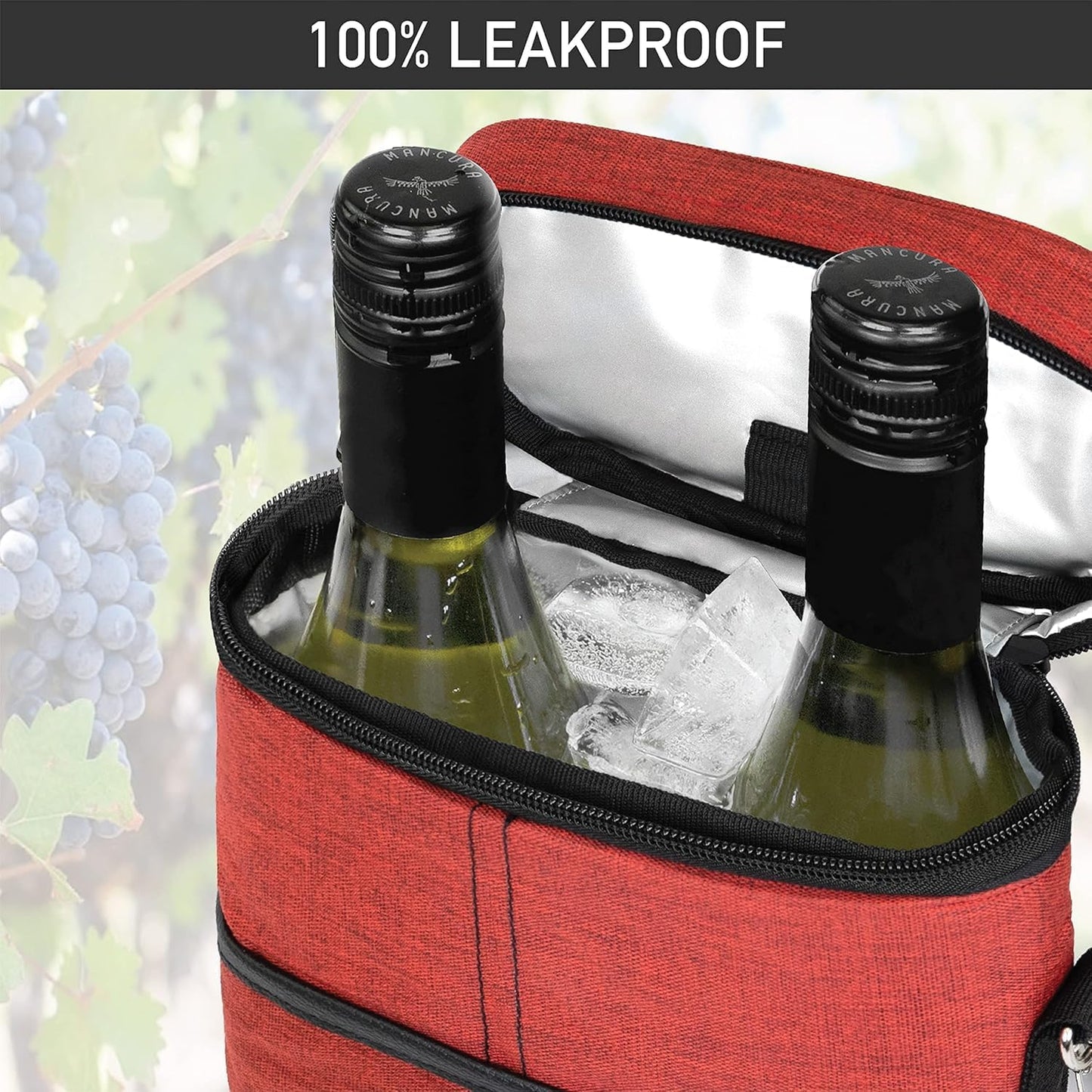 Insulated Canvas Wine Cooler Tote for 2 Bottles with Adjustable Strap