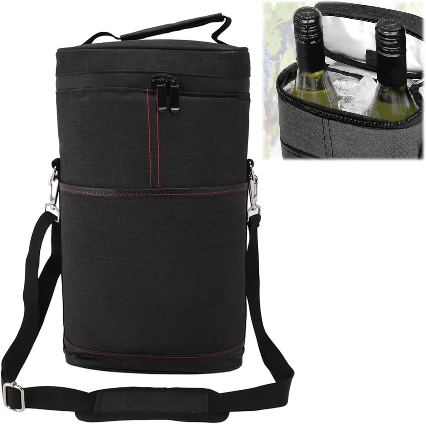 Insulated Canvas Wine Cooler Tote for 2 Bottles with Adjustable Strap
