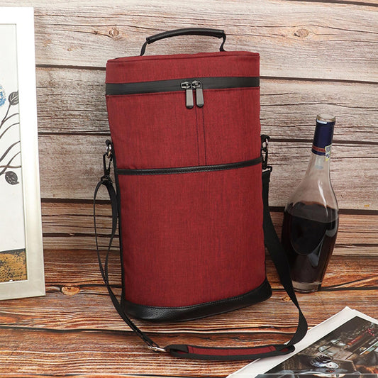 Insulated Canvas Wine Cooler Tote for 2 Bottles with Adjustable Strap